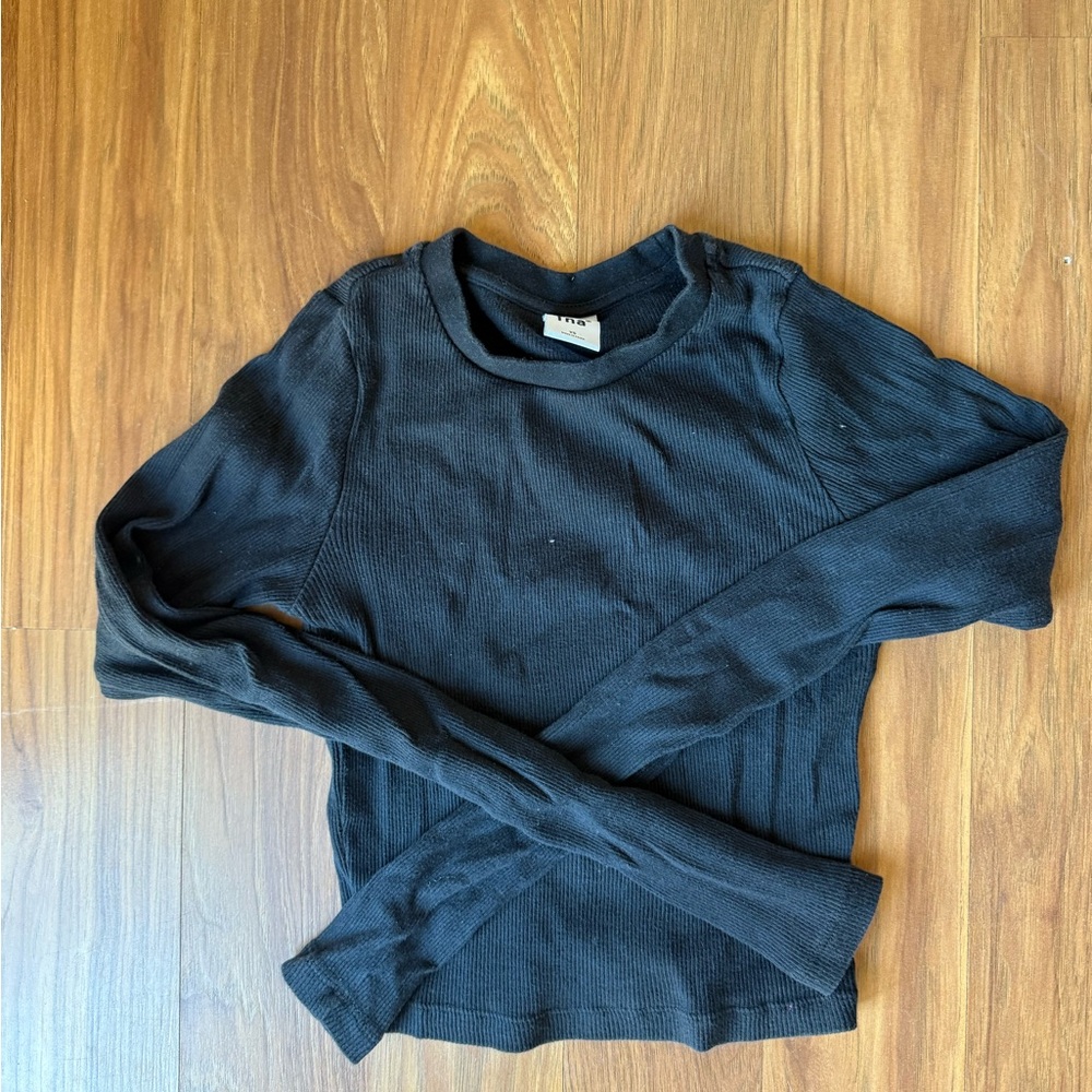 TNA Black Ribbed Long Sleeve Top